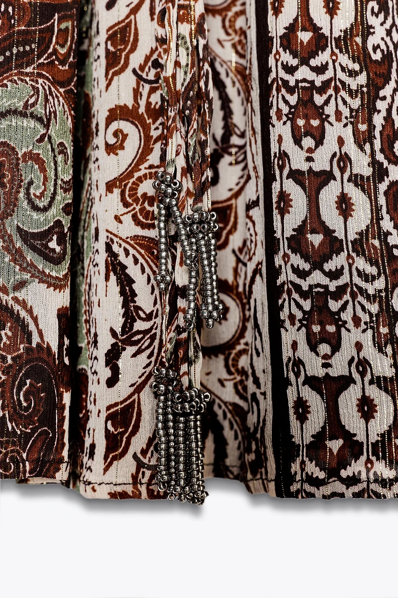 BEADED PRINTED METALLIC THREAD DRESS