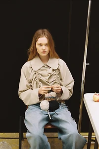 VESTE COURTE GABARDINE À PLIS