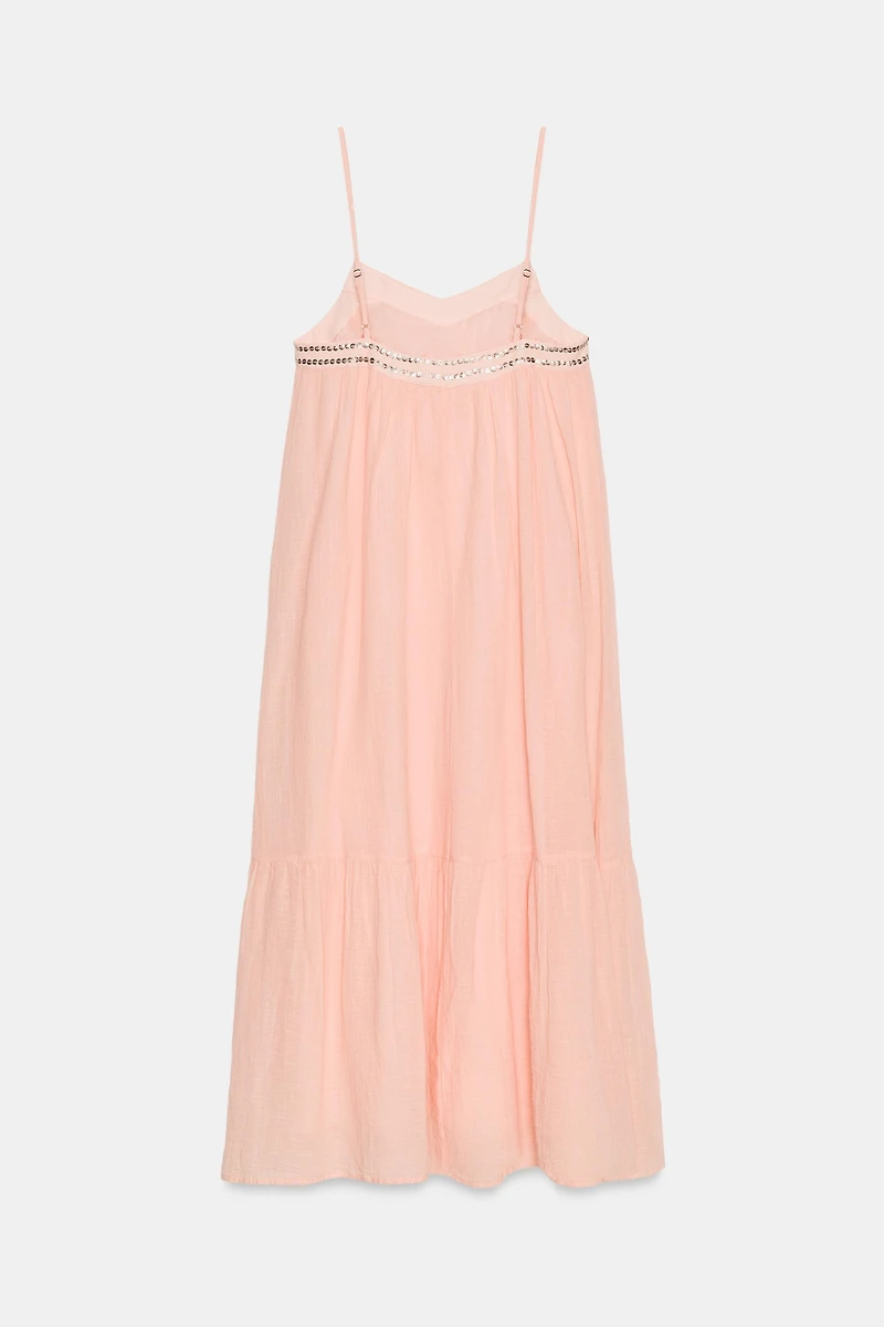 STUDDED GAUZE MIDI DRESS