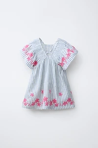 ROBE RAYURES FLEURS BRODÉES