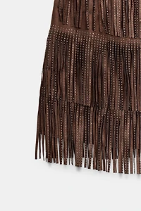 SHIMMERING FAUX SUEDE FRINGE SKIRT
