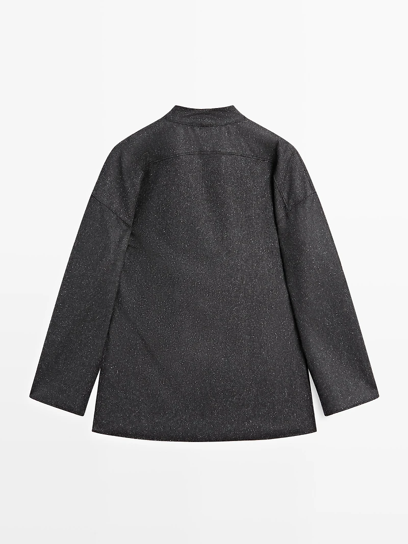 Knickerbocker yarn effect wool blend shirt with horn button detail