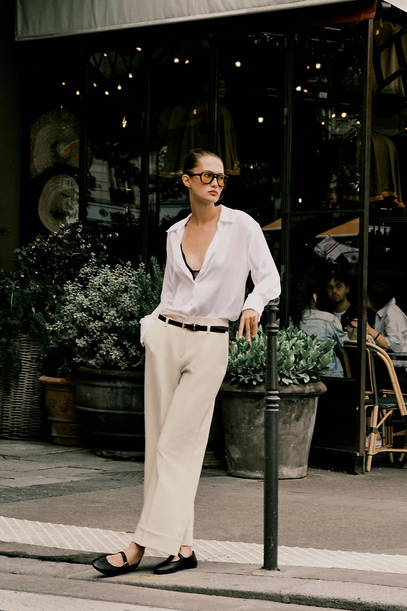 PANTALON BAS AVEC REVERS ET CEINTURE