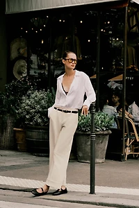 PANTALON BAS AVEC REVERS ET CEINTURE