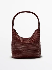 Nappa leather woven bucket bag