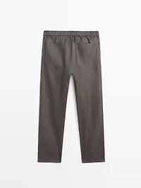 Linen semi-jogger fit denim-effect trousers