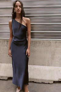 ASYMMETRIC SATIN MIDI DRESS