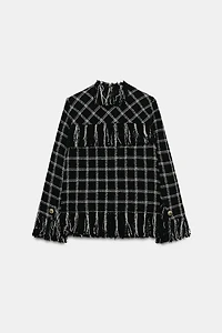ZW COLLECTION FRINGED PLAID JACKET