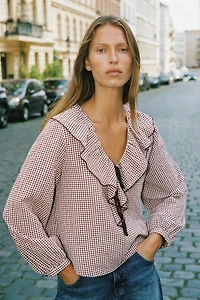 GINGHAM RUFFLED BLOUSE