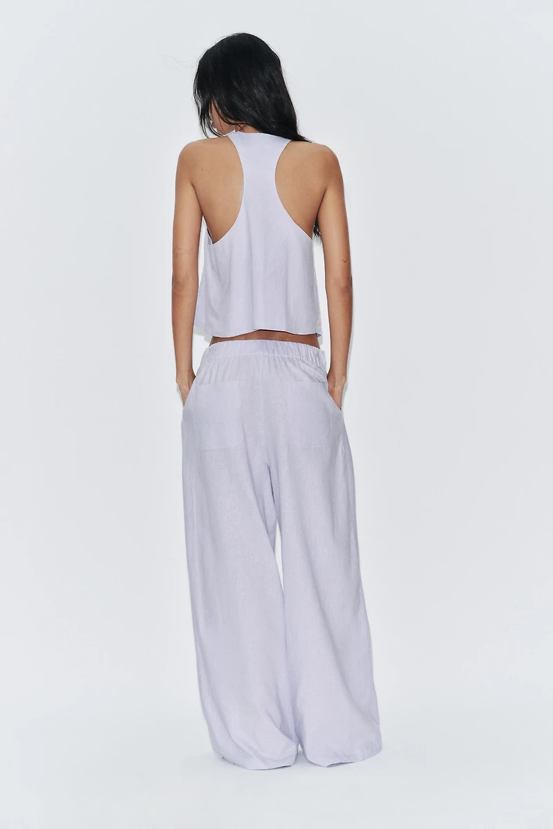 WIDE LEG PLEATED PANTS WITH LINEN