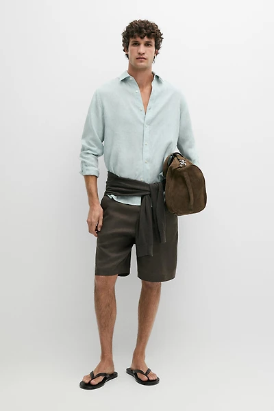 100% linen short Bermuda shorts