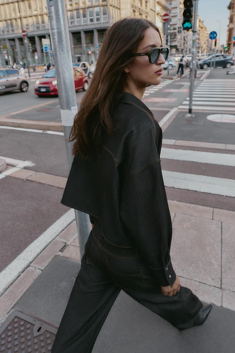 CONTRAST TOPSTITCHED OVERSIZED SHIRT