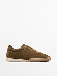 Tennis croûte de cuir semelle contrastante