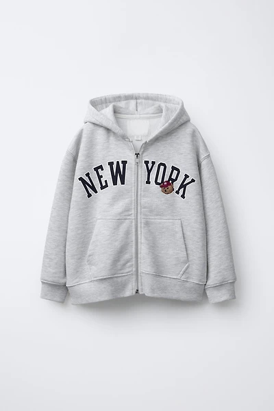 EMBROIDERED BEAR ZIP SWEATSHIRT