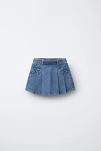 PLEATED DENIM SKIRT WITH BOWS