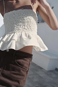 SMOCKED PEPLUM TOP