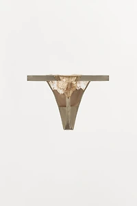 EMBROIDERED SATIN EFFECT THONG