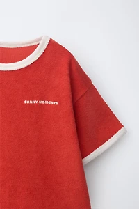 T-SHIRT AND BERMUDA SET WITH TOWEL EFFECT PIPING