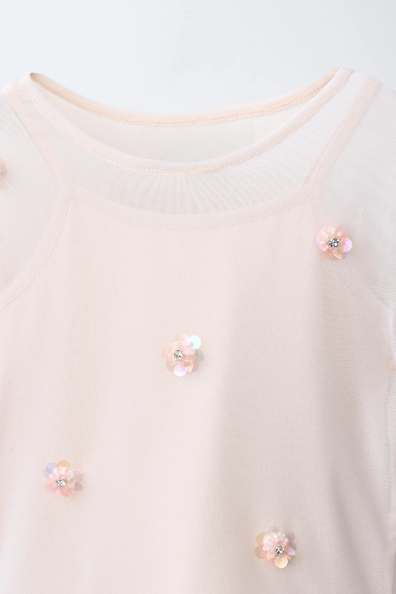 DOUBLE TULLE FLOWER T-SHIRT
