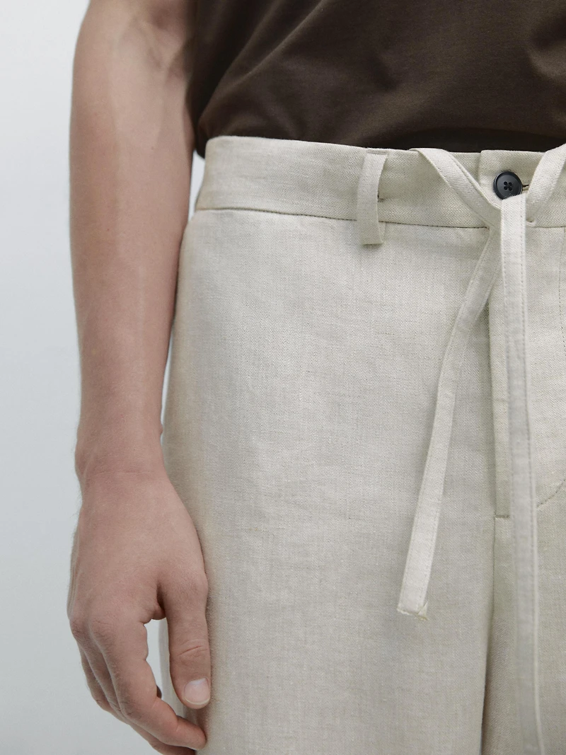 Pantalon léger à chevrons en lin