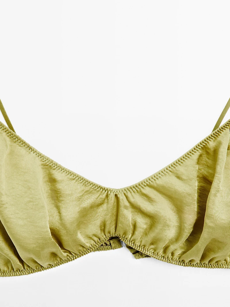 Gathered satin triangle bra