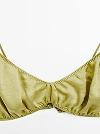 Gathered satin triangle bra