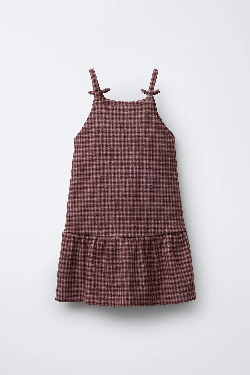 PLAID PINAFORE DRESS WITH BOWS