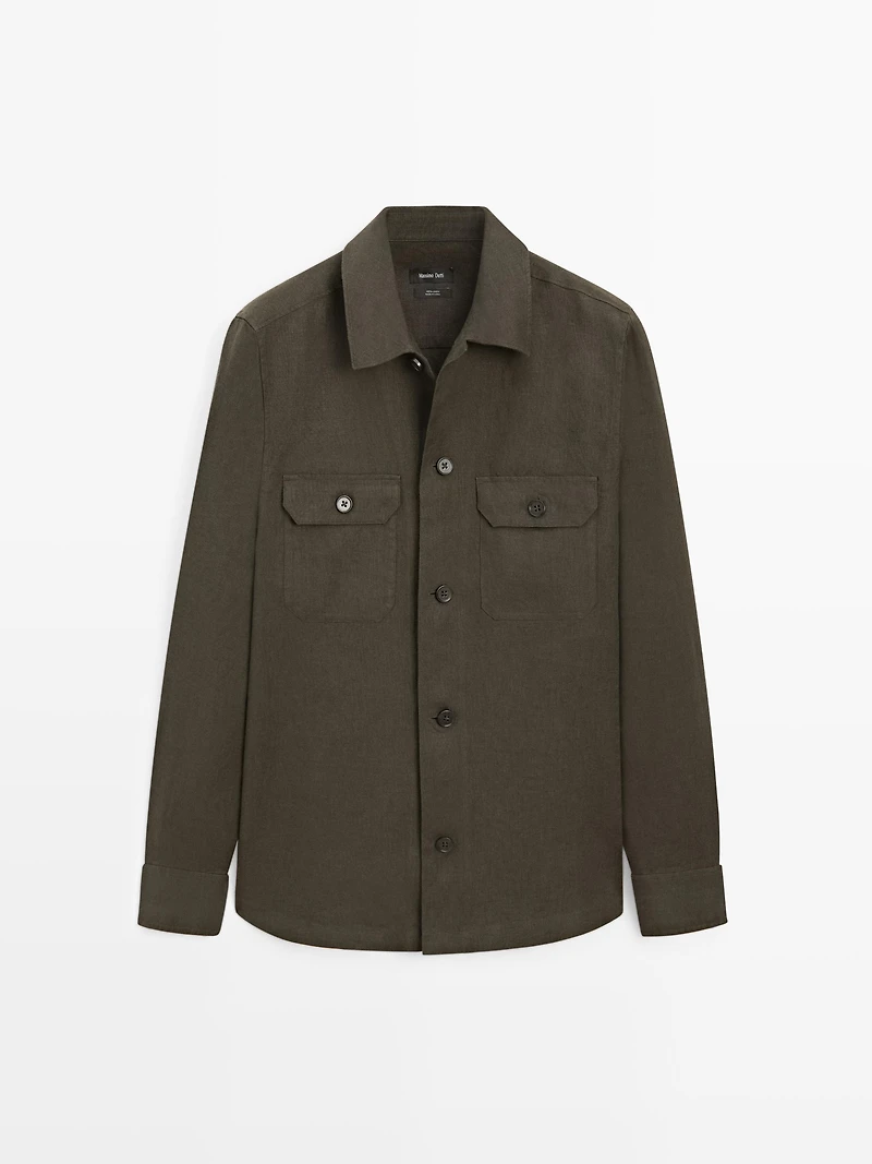 Total look linen overshirt with pockets