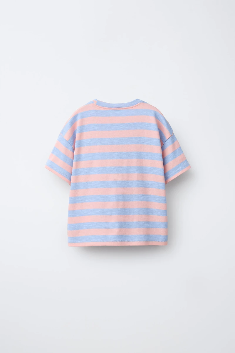 STRIPED T-SHIRT WITH FLOWER PATCH