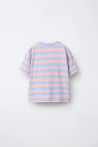 STRIPED T-SHIRT WITH FLOWER PATCH