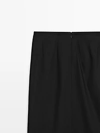 Straight linen blend midi skirt