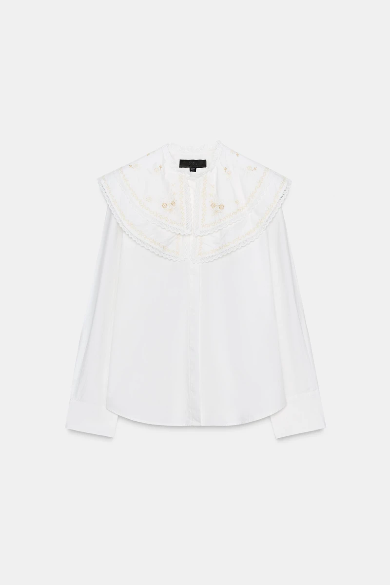 EMBROIDERED PETER PAN COLLAR POPLIN SHIRT