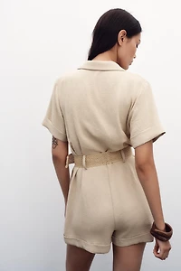 BELTED SHORT SLEEVE JUMPSUIT