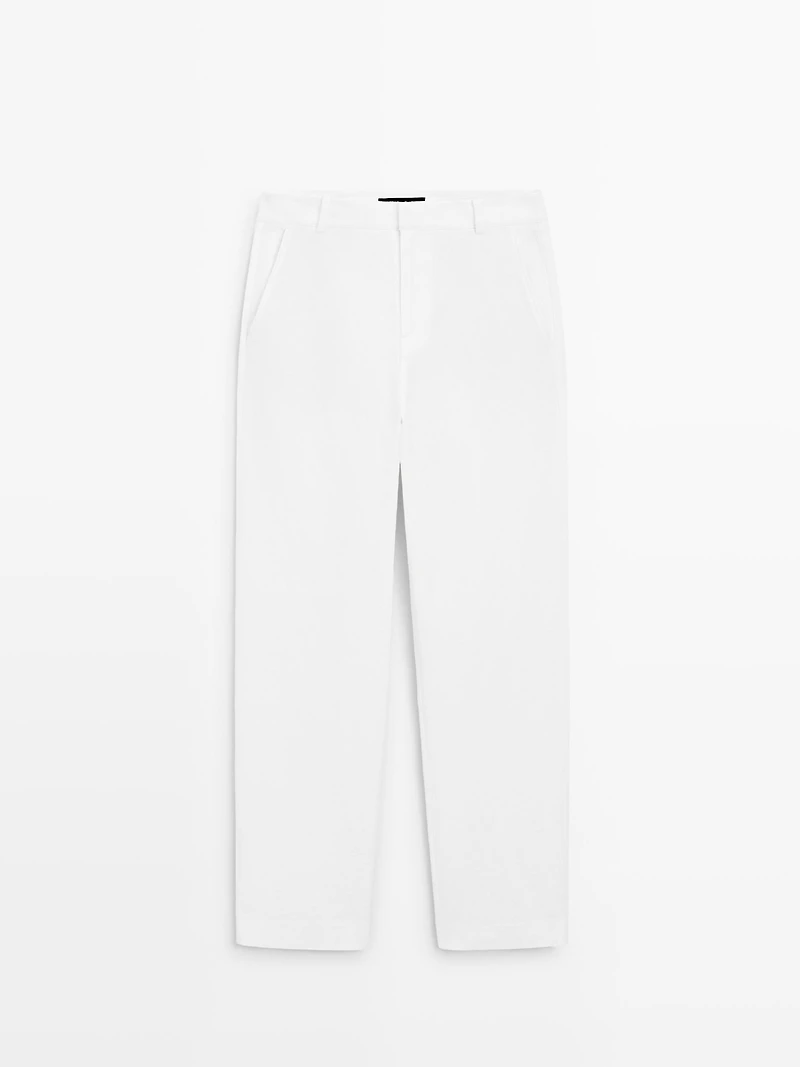 Slim fit linen blend trousers