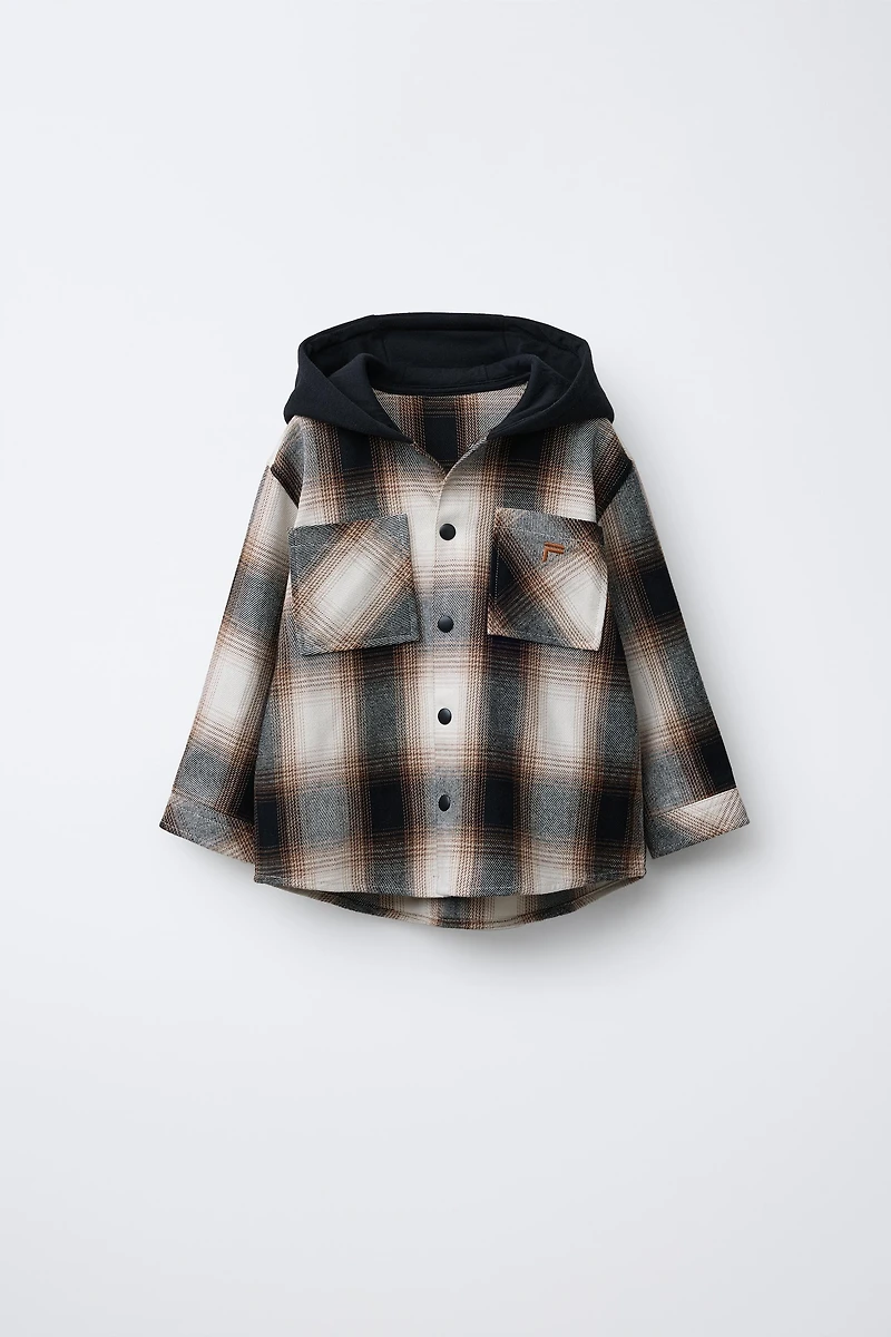 PLAID FLEECE HOODED OVERSHIRT