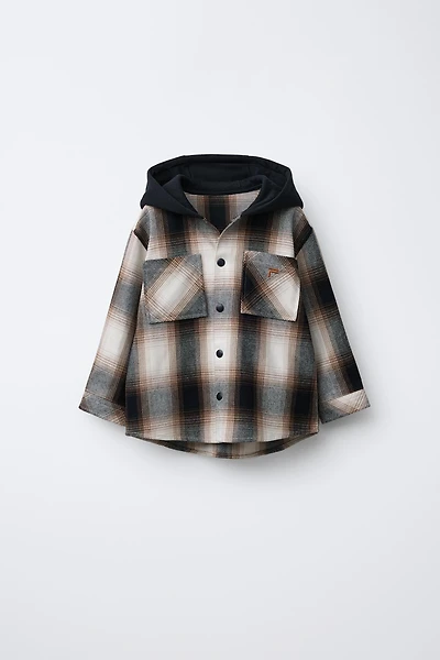 PLAID FLEECE HOODED OVERSHIRT
