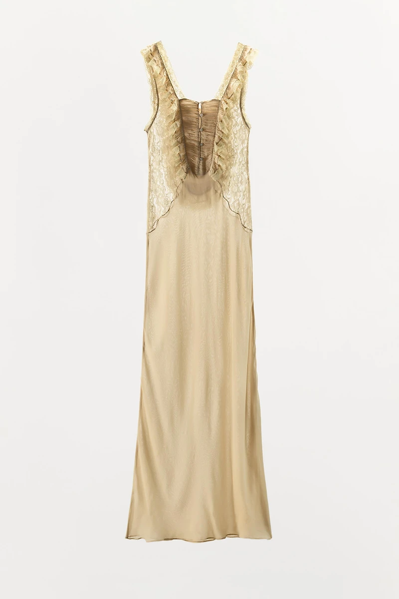 DRAPED LACE MAXI DRESS
