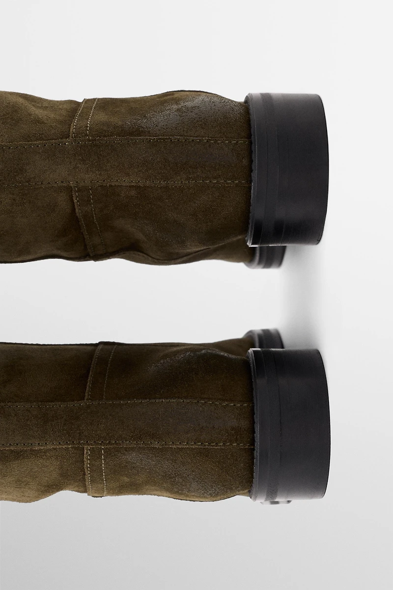 Oiled split suede riding boots