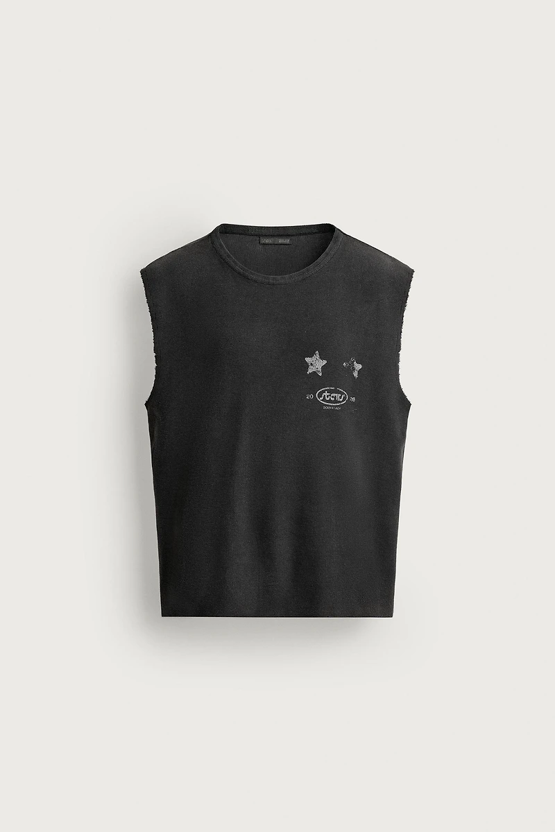 WASHED GRAPHIC KNIT TANK TOP