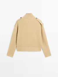 100% wool turtleneck knit cardigan