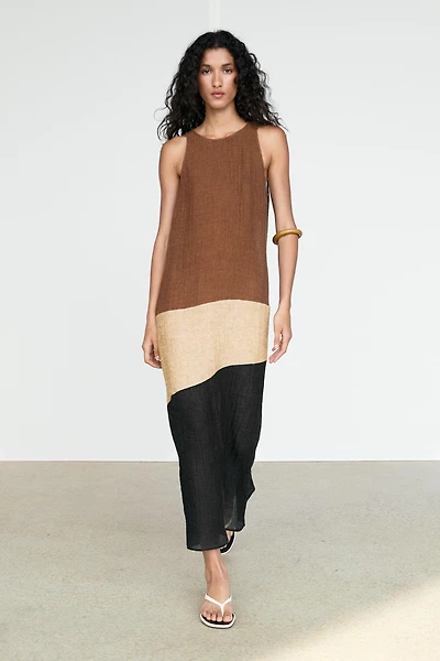 Robe midi bimatière en lin mélangé