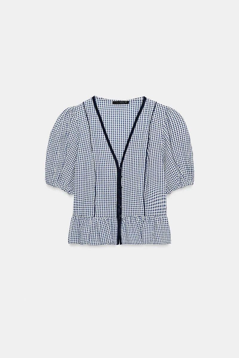 GINGHAM PEPLUM BLOUSE