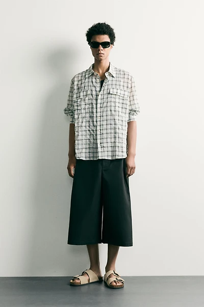 TEXTURED PLAID RELAXED FIT SHIRT