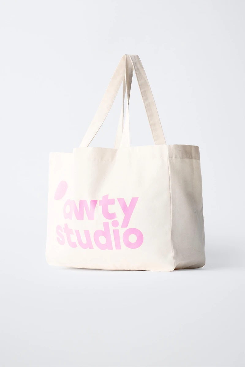 PRINTED AND TEXT TOTE BAG