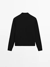 Knit cardigan with mock turtleneck