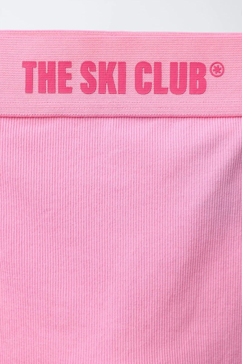 EMBOSSED TEXT RIBBED THERMAL LEGGINGS