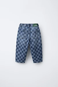 CHECKERBOARD STRAIGHT JEANS