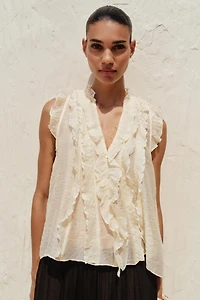 SEMI-SHEER RUFFLED TOP