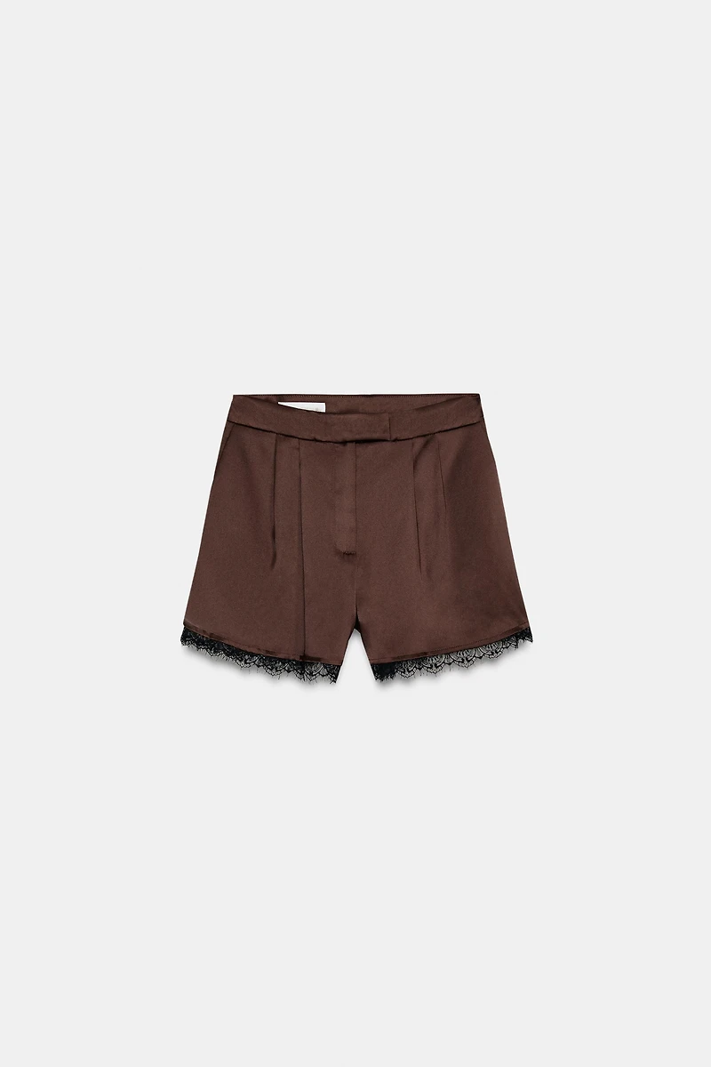 SATIN LACE TRIM SHORTS