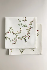 LOT DE SERVIETTES DE TABLE COTON FEUILLES DE HOUX NOËL (LOT DE 2)